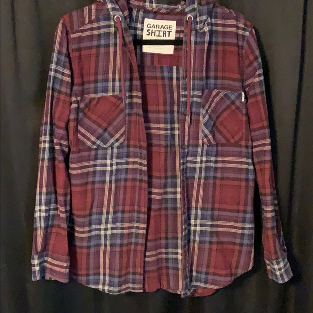 hooded button up flannel